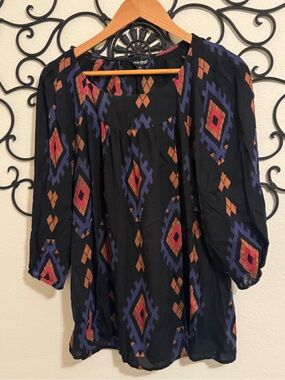Lucky Brand Geometric Peasant Blouse